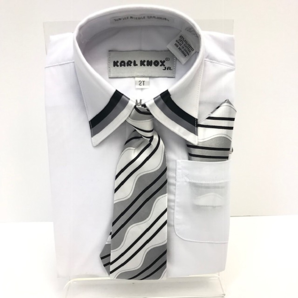 Karl Knox White Dress Shirt Gray Black White Tie Hanky Sizes 2T - 10